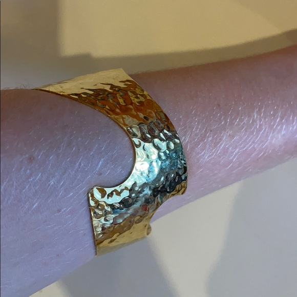 Gold Hammered Bracelet - Large Costume Cuff - Picture 6 of 7